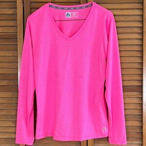 RBX Women's Long Sleeve‎, V-neck, Dri-fit Athletic Shirt Bright pink striped